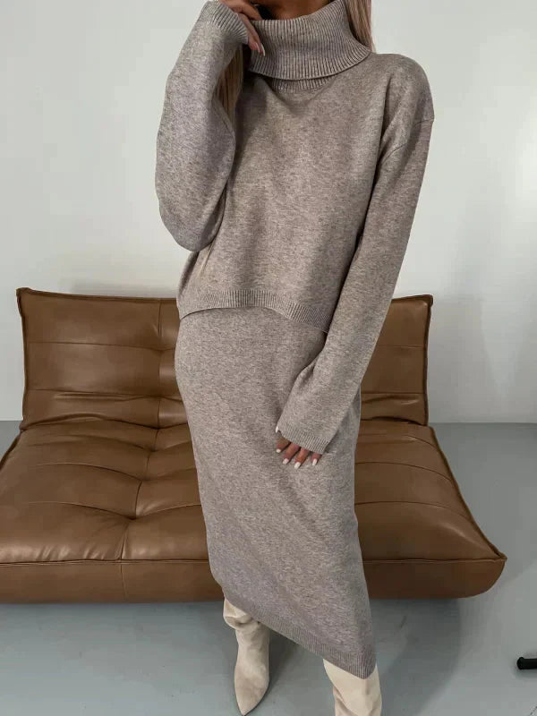 Knit Co-Ord Set - Strickkleid – Rollkragenpullover – Zweiteiler aus Strick – Damenbekleidung