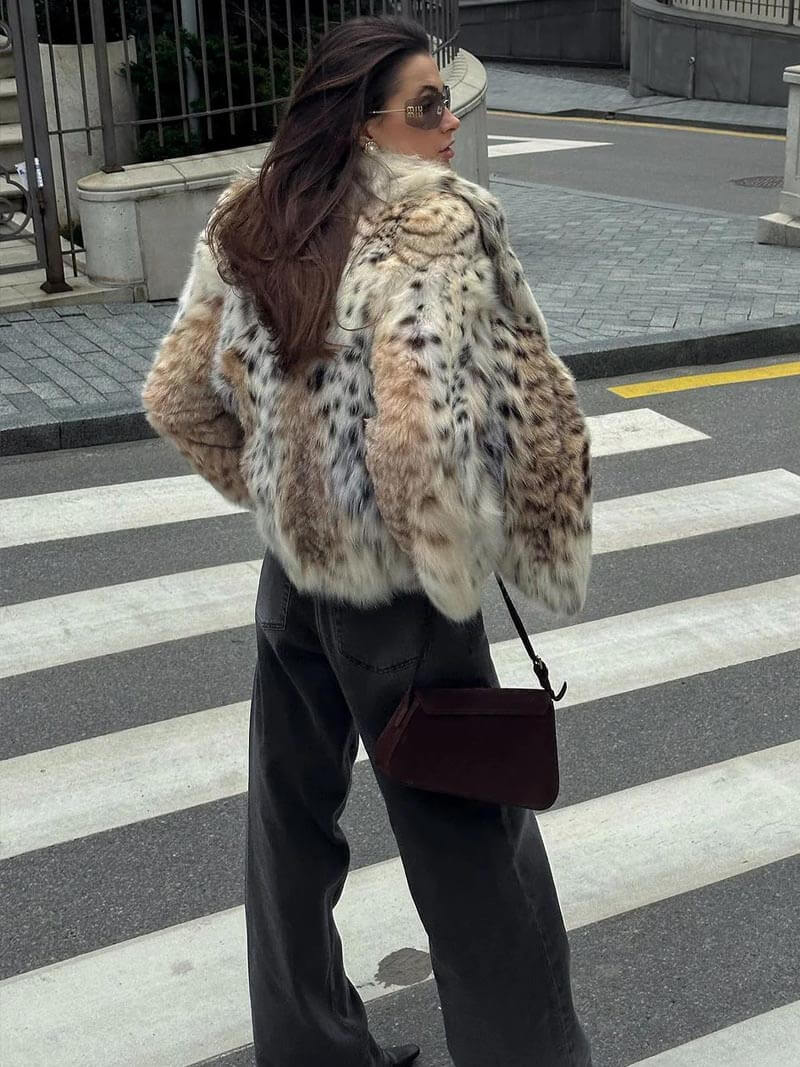 Kunstfelljacke - Leopard - Kurz - Flauschige Jacke - Damen Winterjacke