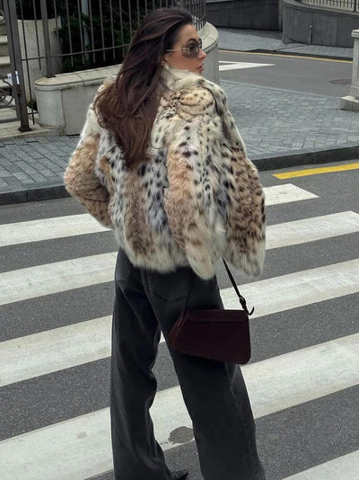 Kunstfelljacke - Leopard - Kurz - Flauschige Jacke - Damen Winterjacke