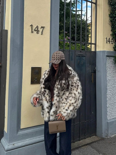 Kunstfelljacke - Leopard - Kurz - Flauschige Jacke - Damen Winterjacke