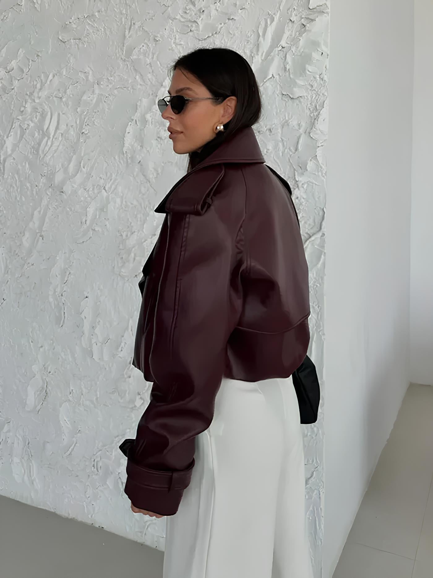 Kunstlederjacke – Kunstleder – Biker – Burgunderrote Lederjacke – Damenlederjacke