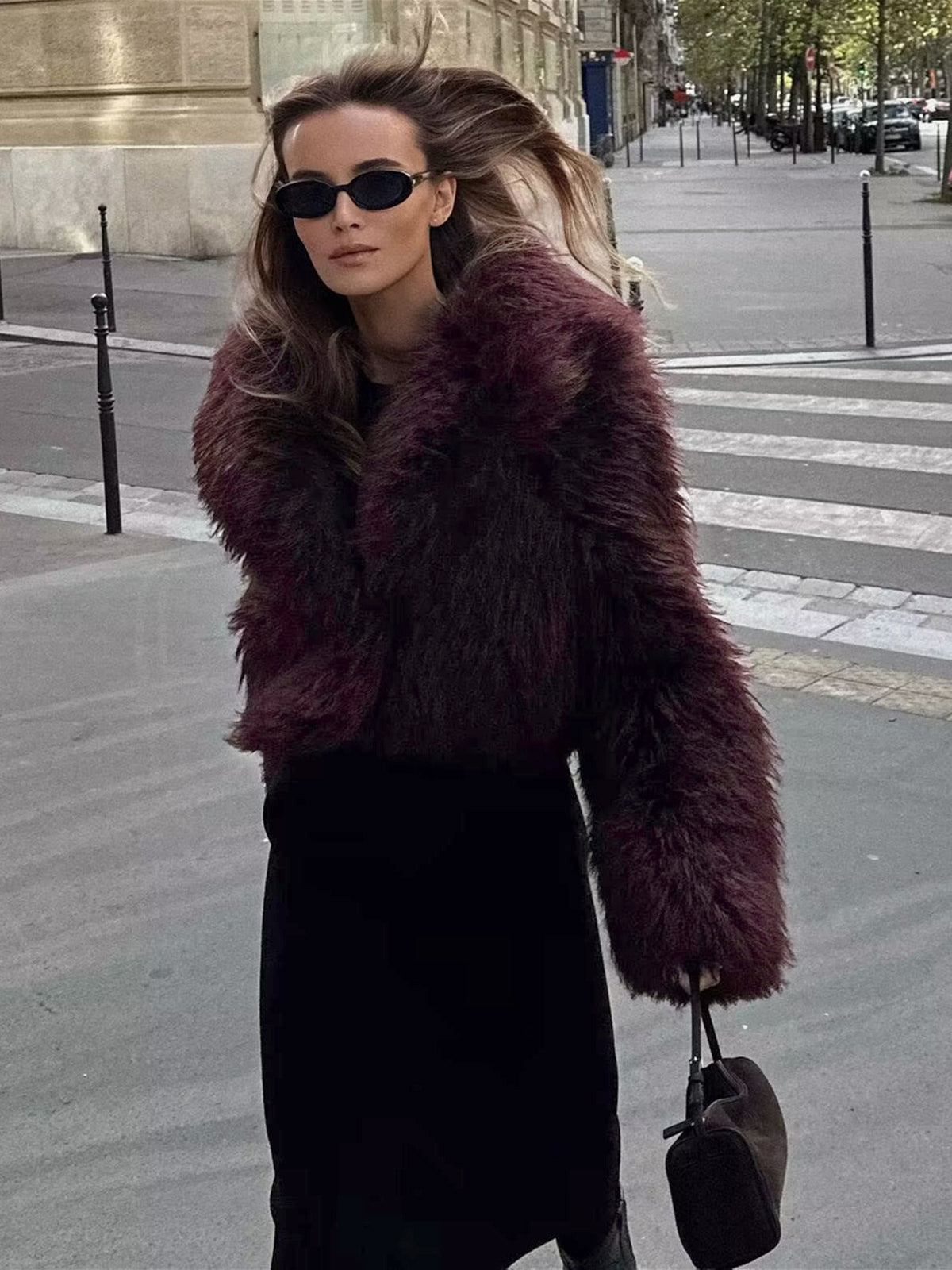 Kunstpelzjacke | Flauschig | Winter | Kurzer Pelzmantel | Damen-Kunstpelzjacke