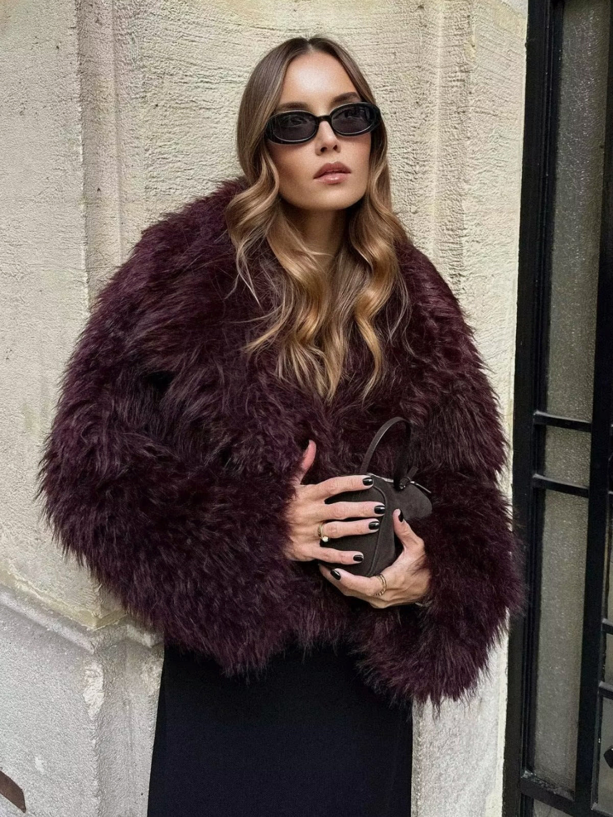 Kunstpelzjacke | Flauschig | Winter | Kurzer Pelzmantel | Damen-Kunstpelzjacke