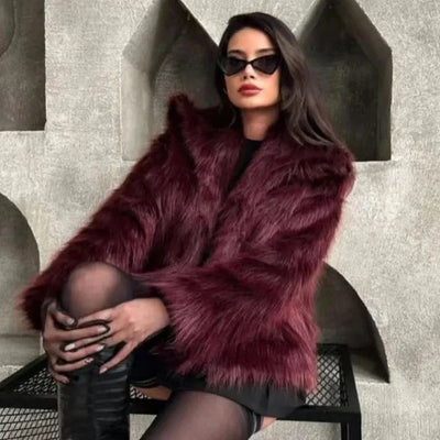 Kunstpelzjacke – Kurze flauschige Kunstpelzjacke für Damen