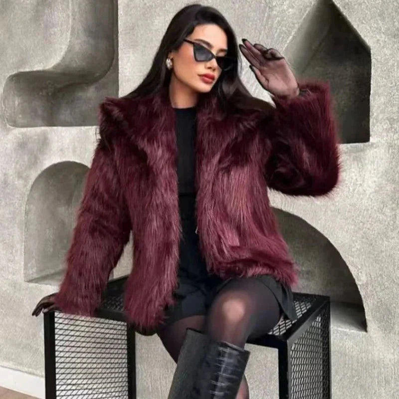 Kunstpelzjacke – Kurze flauschige Kunstpelzjacke für Damen