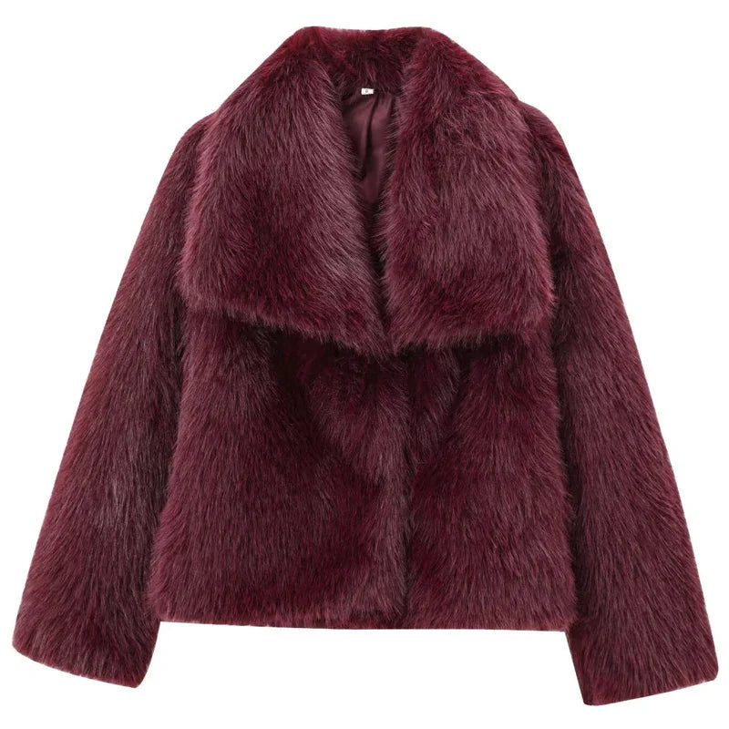 Kunstpelzjacke – Kurze flauschige Kunstpelzjacke für Damen