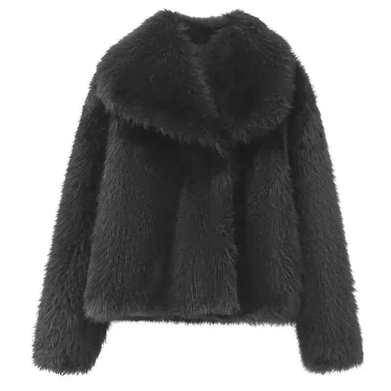 Kunstpelzjacke – Kurze flauschige Kunstpelzjacke für Damen