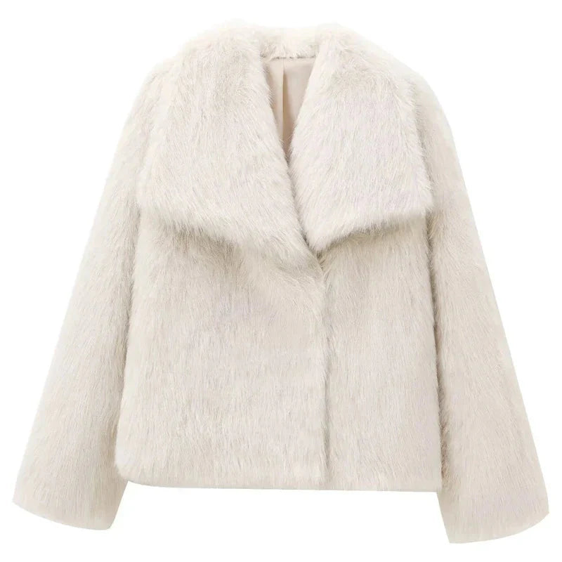Kunstpelzjacke – Kurze flauschige Kunstpelzjacke für Damen