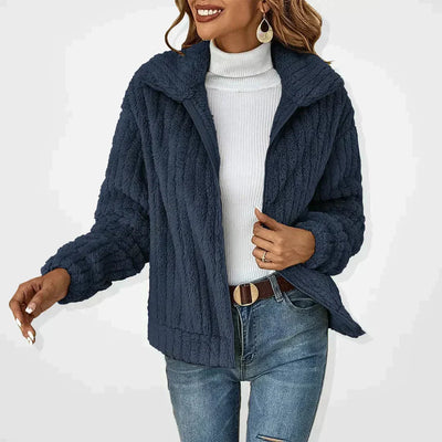 Kunstpelzjacke – lässige Damen-Fuzzy-Herbstjacke mit Reißverschluss