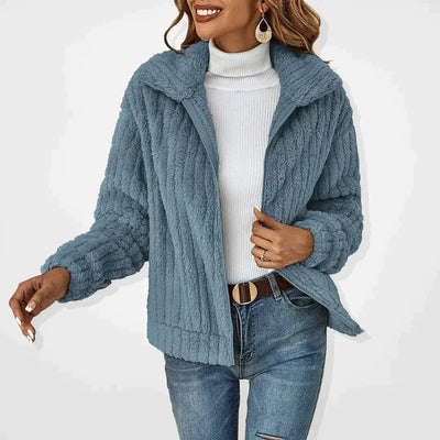 Kunstpelzjacke – lässige Damen-Fuzzy-Herbstjacke mit Reißverschluss