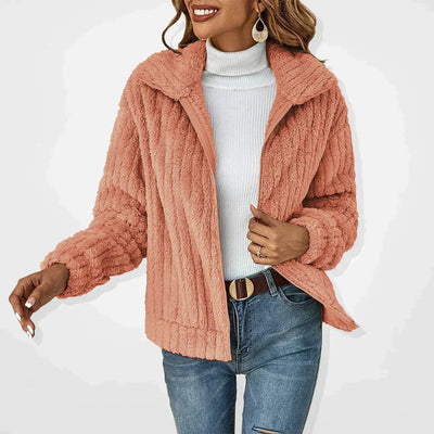 Kunstpelzjacke – lässige Damen-Fuzzy-Herbstjacke mit Reißverschluss