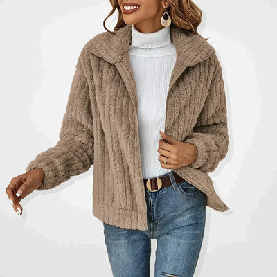 Kunstpelzjacke – lässige Damen-Fuzzy-Herbstjacke mit Reißverschluss