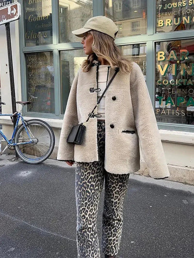 Kunstpelzmantel | Cremefarben | Warm | Kunstpelzjacke | Winterjacke für Damen