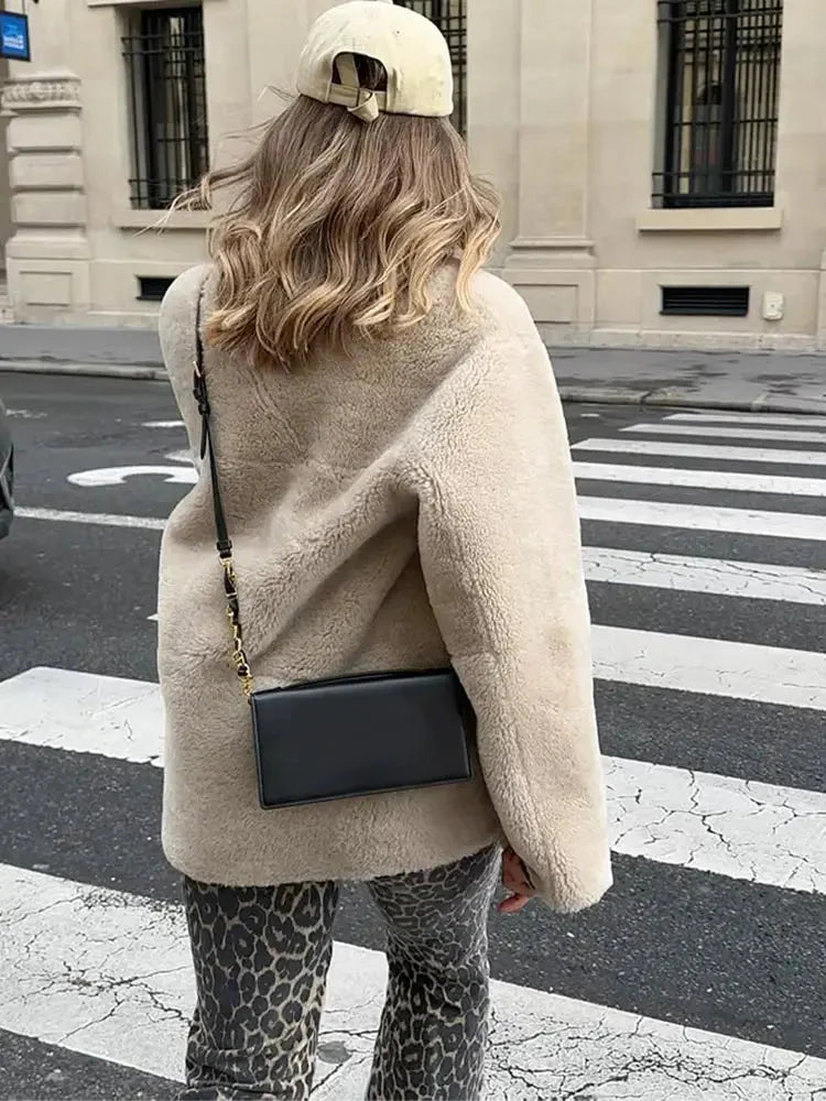Kunstpelzmantel | Cremefarben | Warm | Kunstpelzjacke | Winterjacke für Damen
