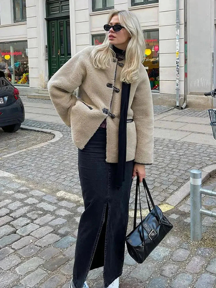 Kunstpelzmantel | Cremefarben | Warm | Kunstpelzjacke | Winterjacke für Damen
