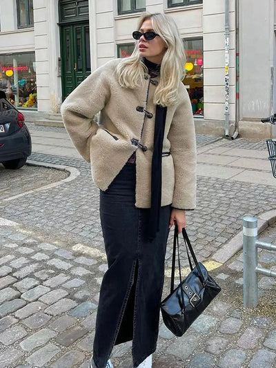 Kunstpelzmantel | Cremefarben | Warm | Kunstpelzjacke | Winterjacke für Damen
