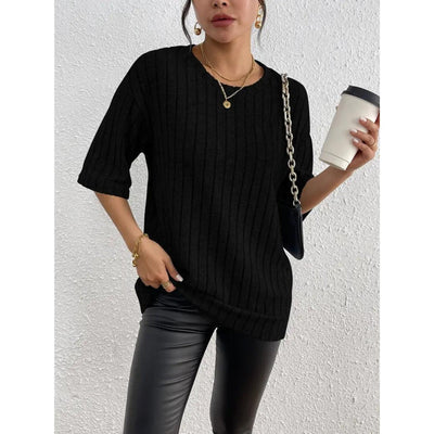 Kurzarm-Pullover – lockere Passform – gerippt – Oversize – Damenbekleidung