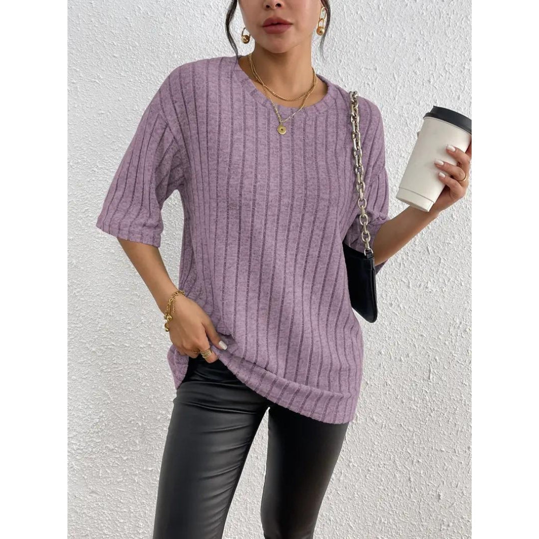 Kurzarm-Pullover – lockere Passform – gerippt – Oversize – Damenbekleidung