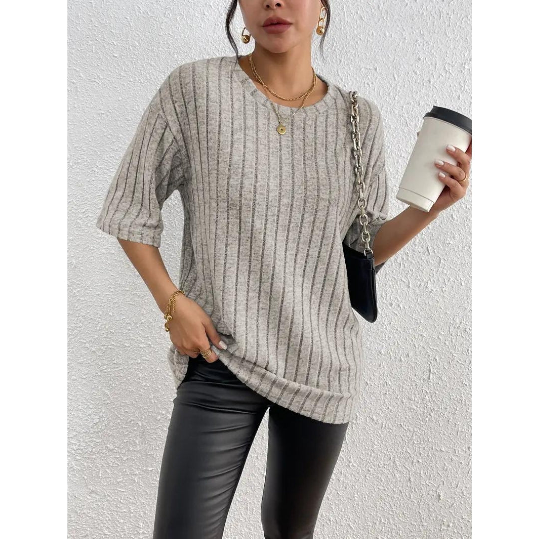Kurzarm-Pullover – lockere Passform – gerippt – Oversize – Damenbekleidung