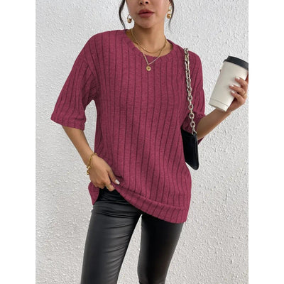 Kurzarm-Pullover – lockere Passform – gerippt – Oversize – Damenbekleidung