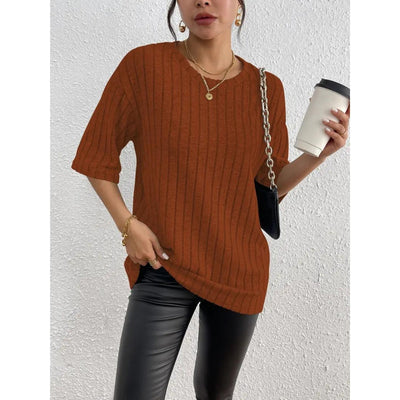 Kurzarm-Pullover – lockere Passform – gerippt – Oversize – Damenbekleidung