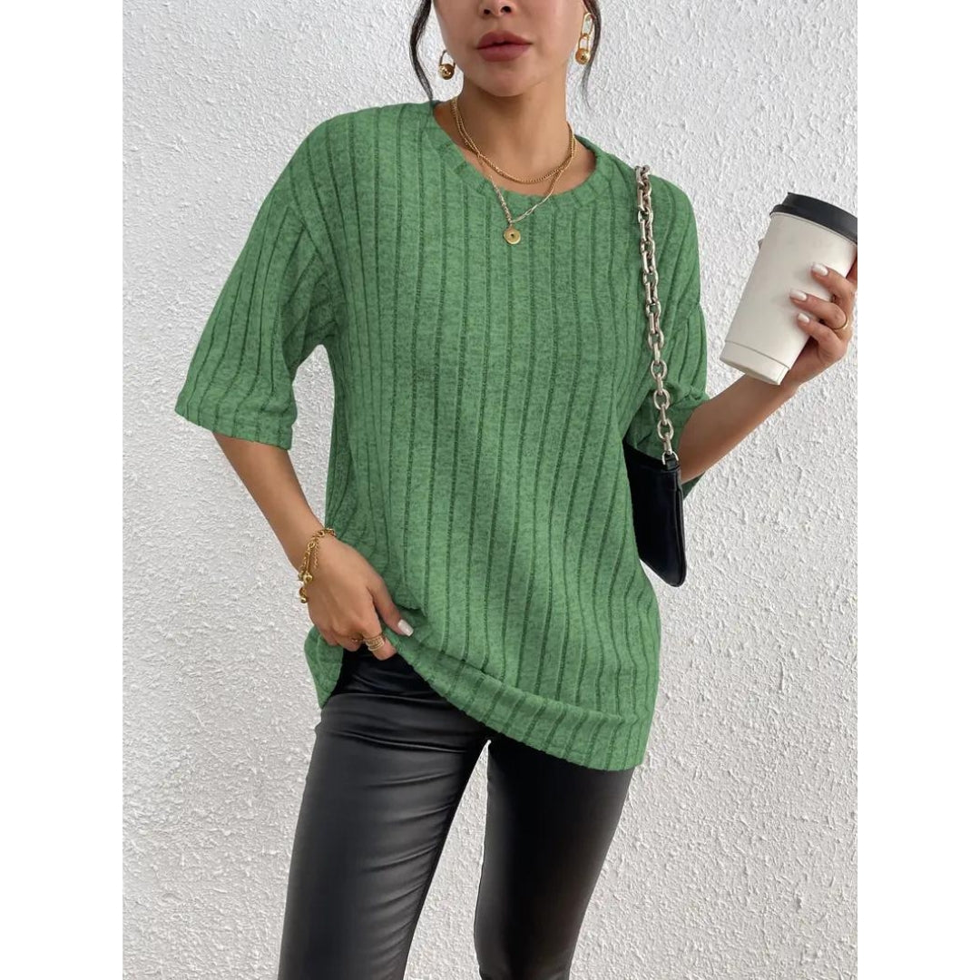 Kurzarm-Pullover – lockere Passform – gerippt – Oversize – Damenbekleidung