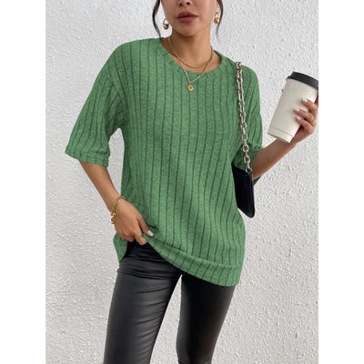Kurzarm-Pullover – lockere Passform – gerippt – Oversize – Damenbekleidung
