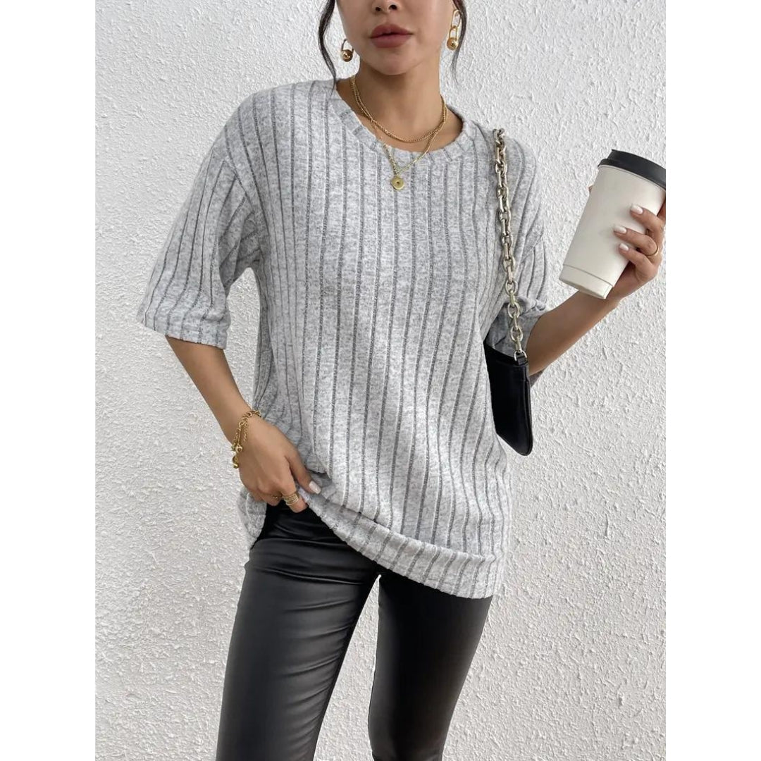Kurzarm-Pullover – lockere Passform – gerippt – Oversize – Damenbekleidung