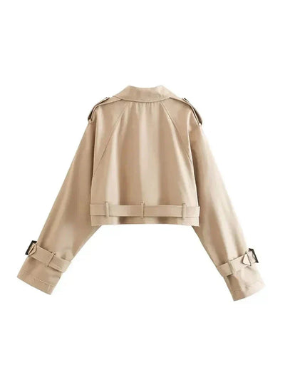 Kurzer Trenchcoat – Damen-Trenchcoat in Beige, Zweireihig, mit Gürtel
