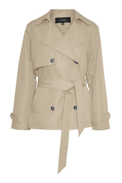 Kurzer Trenchcoat – Gürtel – Zweireiher – Beiger Trenchcoat – Trenchcoat für Damen