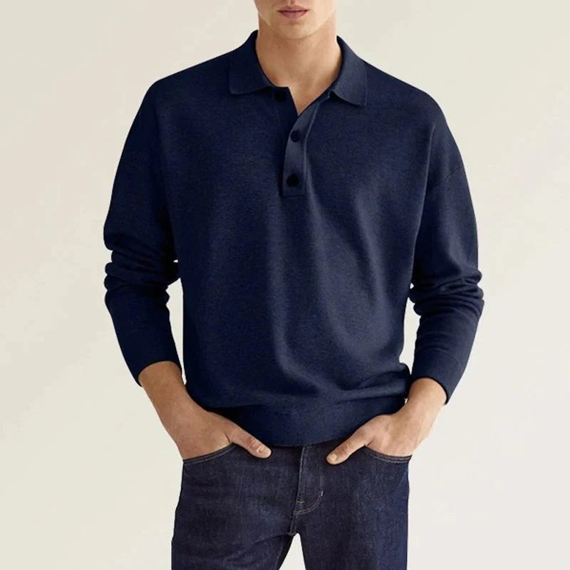Langarm-Polo | mit Knöpfen | Umlegekragen | Polo-Sweatshirt | Herrenhemd