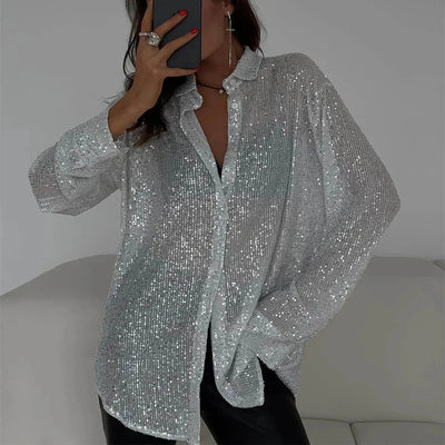 Langärmliges Pailletten-Glitzertop