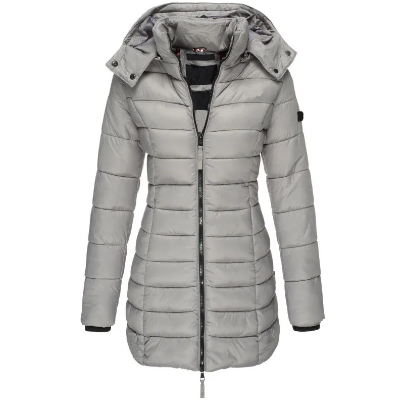 Lange Daunenjacke – mit Kapuze – mit Reißverschluss – Daunenjacke – Wintermäntel und -jacken für Damen