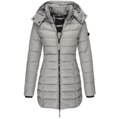 Lange Daunenjacke – mit Kapuze – mit Reißverschluss – Daunenjacke – Wintermäntel und -jacken für Damen