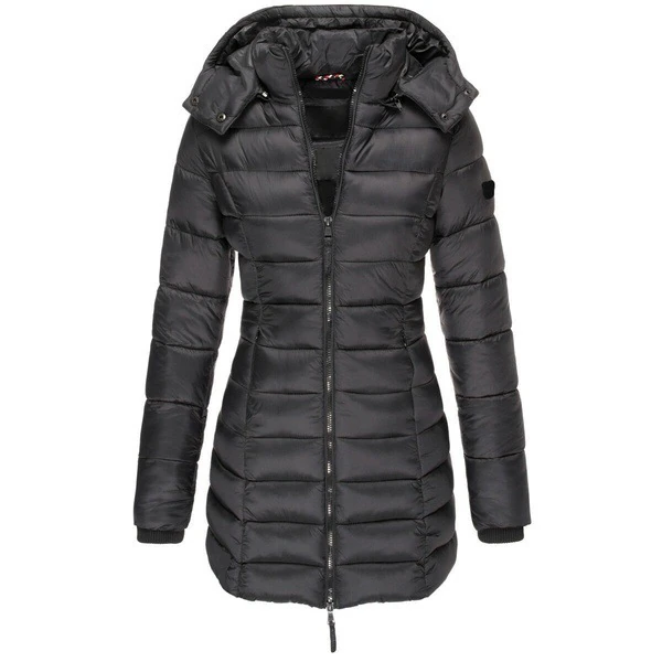 Lange Daunenjacke – mit Kapuze – mit Reißverschluss – Daunenjacke – Wintermäntel und -jacken für Damen