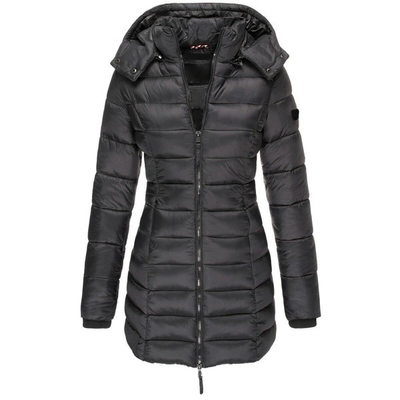 Lange Daunenjacke – mit Kapuze – mit Reißverschluss – Daunenjacke – Wintermäntel und -jacken für Damen