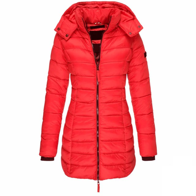 Lange Daunenjacke – mit Kapuze – mit Reißverschluss – Daunenjacke – Wintermäntel und -jacken für Damen
