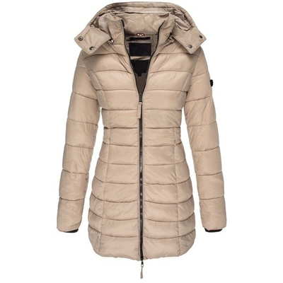Lange Daunenjacke – mit Kapuze – mit Reißverschluss – Daunenjacke – Wintermäntel und -jacken für Damen
