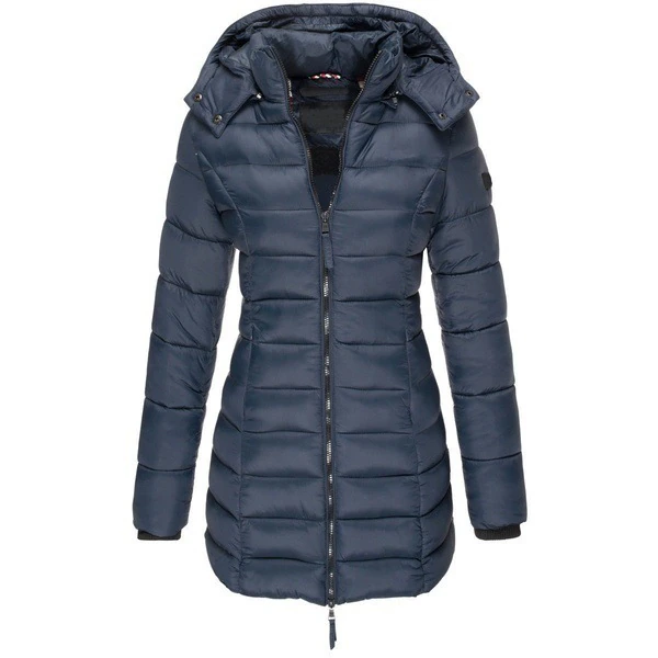 Lange Daunenjacke – mit Kapuze – mit Reißverschluss – Daunenjacke – Wintermäntel und -jacken für Damen