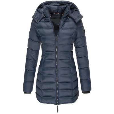 Lange Daunenjacke – mit Kapuze – mit Reißverschluss – Daunenjacke – Wintermäntel und -jacken für Damen