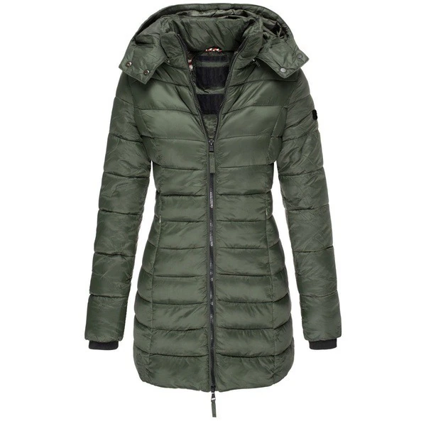 Lange Daunenjacke – mit Kapuze – mit Reißverschluss – Daunenjacke – Wintermäntel und -jacken für Damen
