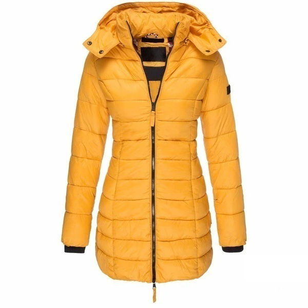 Lange Daunenjacke – mit Kapuze – mit Reißverschluss – Daunenjacke – Wintermäntel und -jacken für Damen