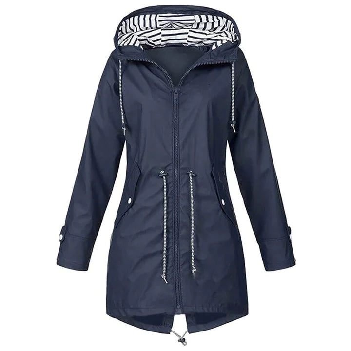 Lange Regenjacke – mit Kapuze – mit Reißverschluss – wasserdichte Jacken – Damenjacke
