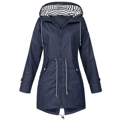 Lange Regenjacke – mit Kapuze – mit Reißverschluss – wasserdichte Jacken – Damenjacke