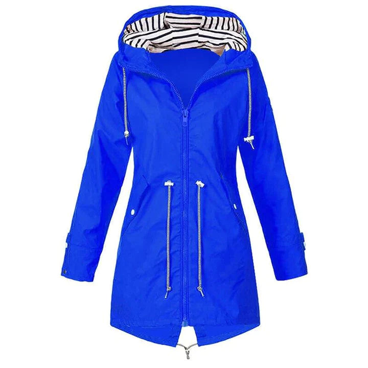 Lange Regenjacke – mit Kapuze – mit Reißverschluss – wasserdichte Jacken – Damenjacke