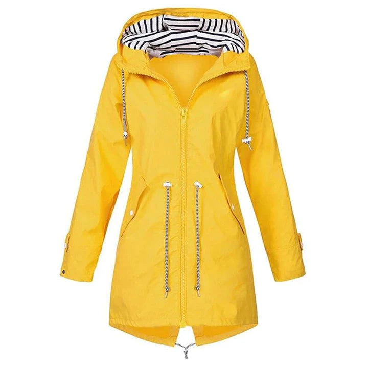 Lange Regenjacke – mit Kapuze – mit Reißverschluss – wasserdichte Jacken – Damenjacke