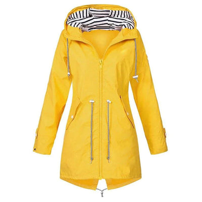 Lange Regenjacke – mit Kapuze – mit Reißverschluss – wasserdichte Jacken – Damenjacke