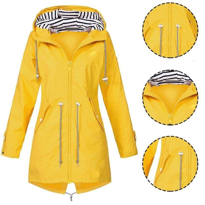 Lange Regenjacke – mit Kapuze – mit Reißverschluss – wasserdichte Jacken – Damenjacke