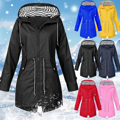 Lange Regenjacke – mit Kapuze – mit Reißverschluss – wasserdichte Jacken – Damenjacke