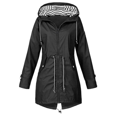 Lange Regenjacke – mit Kapuze – mit Reißverschluss – wasserdichte Jacken – Damenjacke